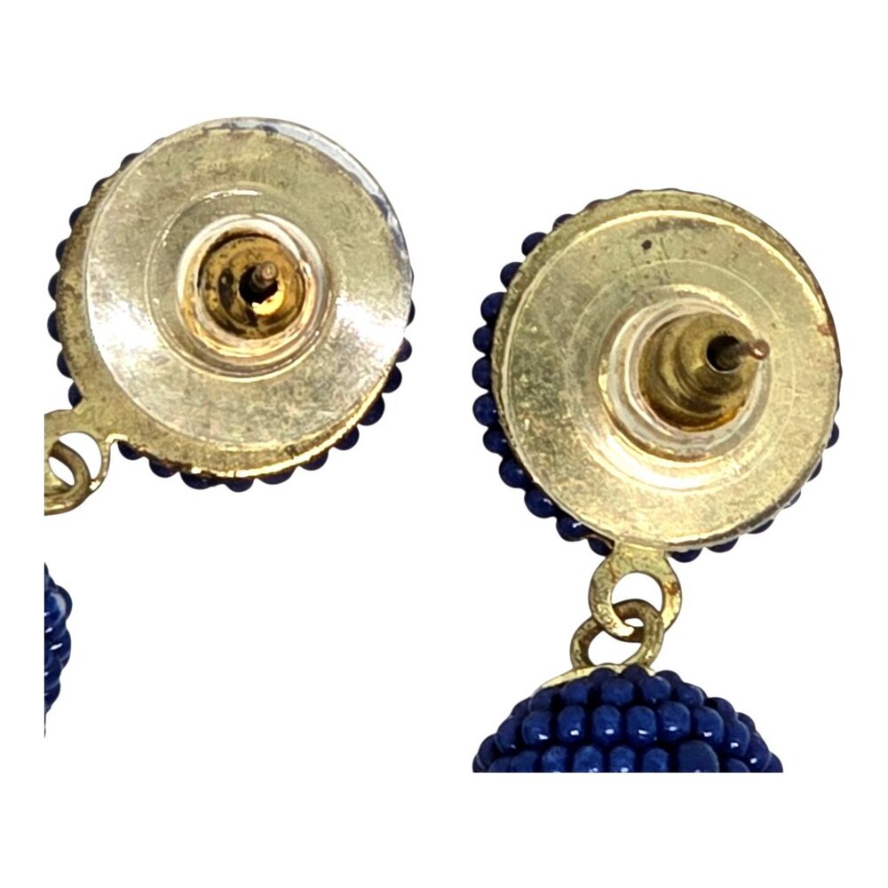 Beaded Tassel Drop Earrings With‎ Navy Blue Beads And Gold-Tone Posts - Picture 5 of 5